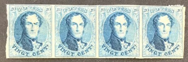 Belgien 1861 - Leopold I Medallion 20 centimes - Strip of four - OBP 11